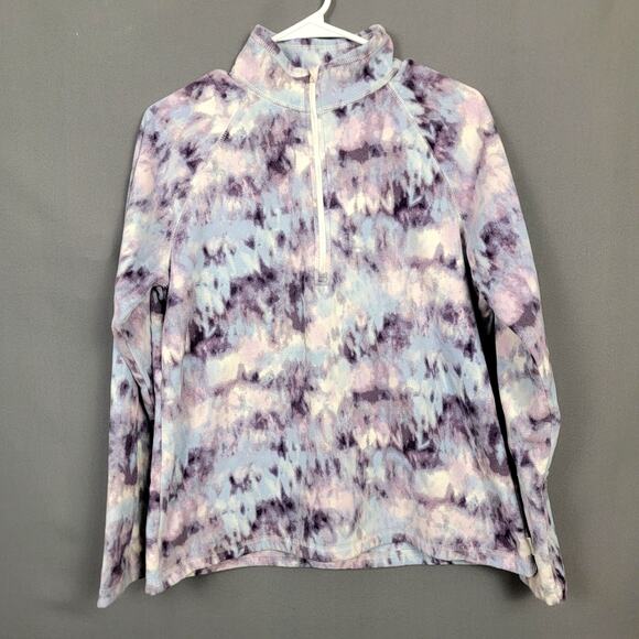 Eddie Bauer Purple Blue Cloud Wash 1/4 Zip Fleece Pullover Mock Neck L - Picture 1 of 8